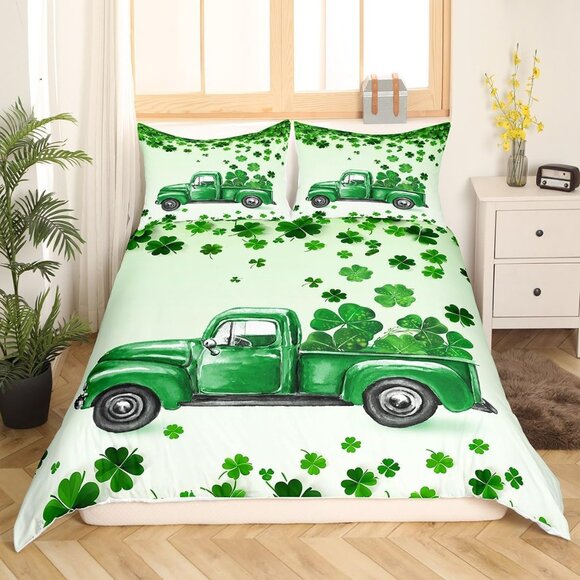 St.Patrick's Day Bedding Set King Size Lucky Clover Leaves Comforter Cover Set f - Picture 3 of 6